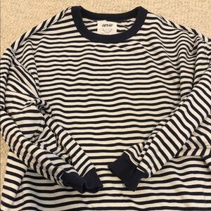 Aerie  Navy and White Striped Crewneck Sweater